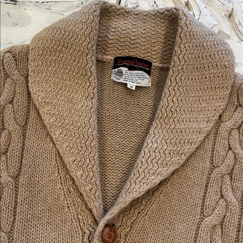 Relaxed Shawl Collar Cable Knit Sweater Cardigan - Beige - Picture 4 of 12